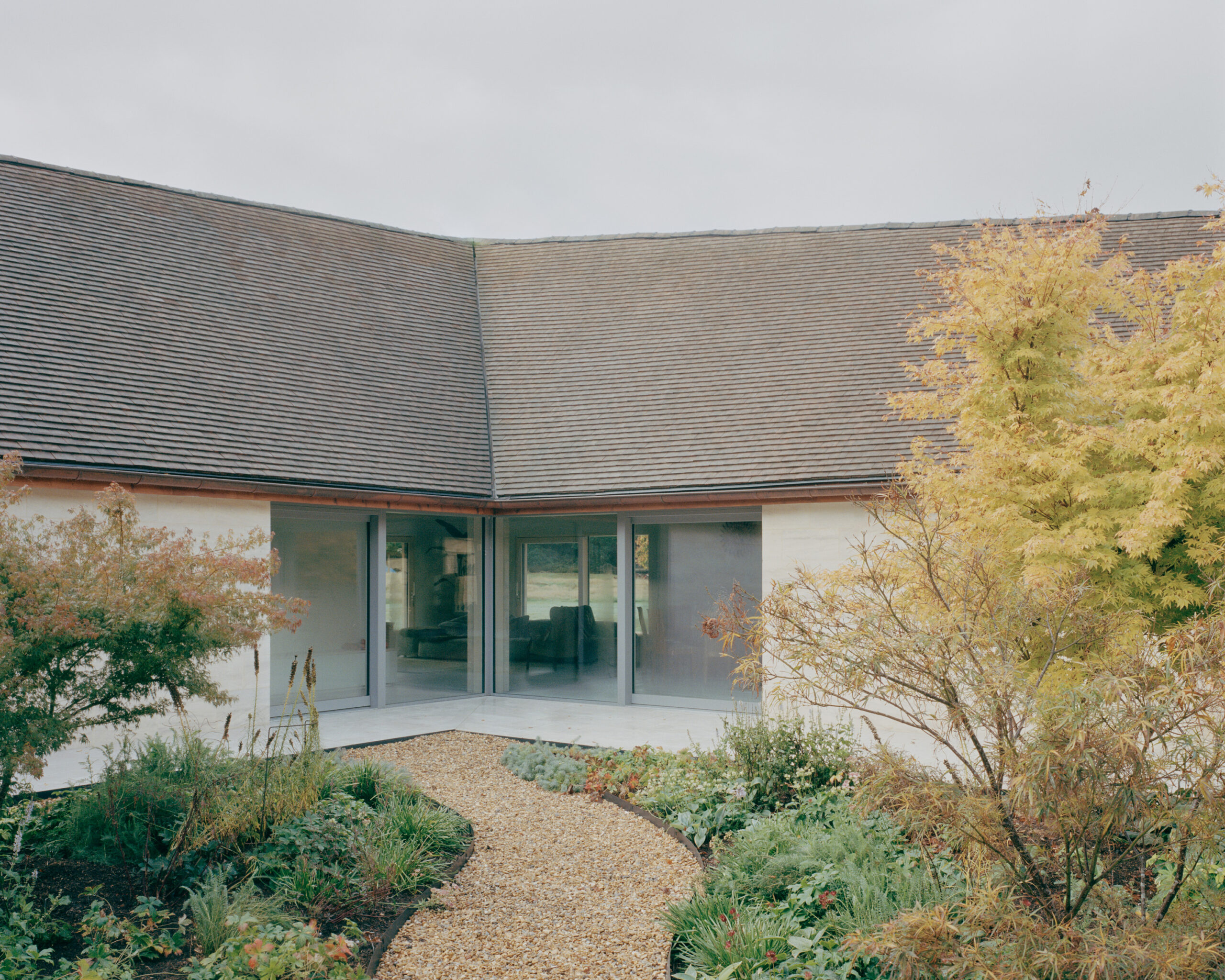 Lovely courtyard of contemporary retirement home